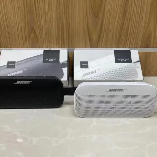 Bose SoundLink Flex Black White Rectangular Compact Body Perforated Metal Grille Portable Speaker