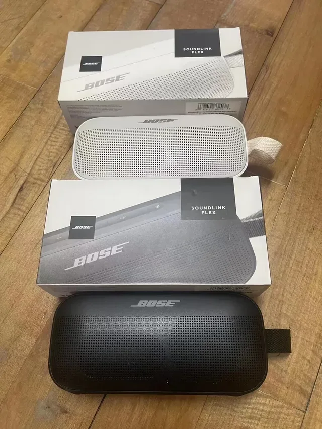 Bose SoundLink Flex أسود أبيض مستطيل مضغوط الجسم شبكة معدنية مثقبة سماعة محمولة 5