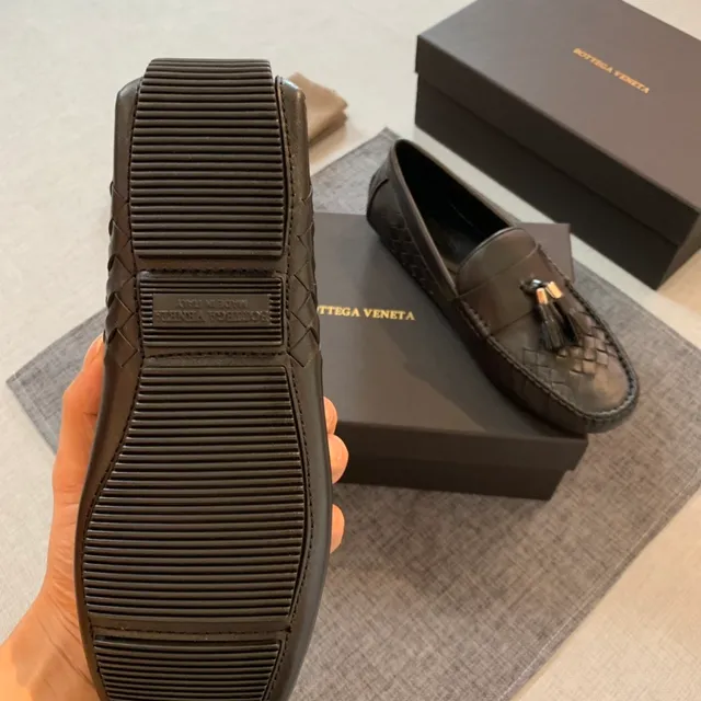 Bottega Veneta Andiamo Preto Intrecciato Couro Tecido Detalhe de Franjas Mocassim 3