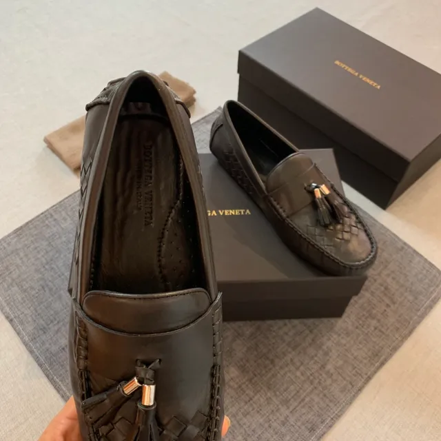 Bottega Veneta Andiamo Preto Intrecciato Couro Tecido Detalhe de Franjas Mocassim 4