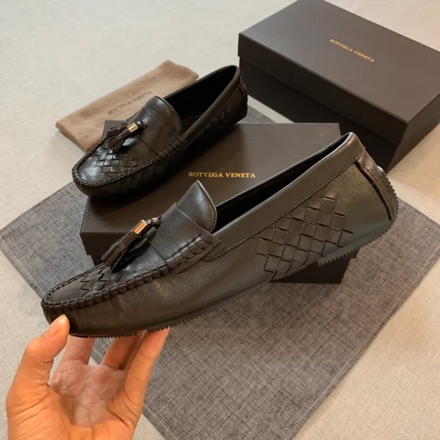 Bottega Veneta Andiamo Preto Intrecciato Couro Tecido Detalhe de Franjas Mocassim 5