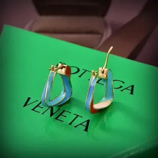 Bottega Veneta Blue Red Asymmetrical D-Shaped Hoop Multi-Color Enamel Inlay Earrings