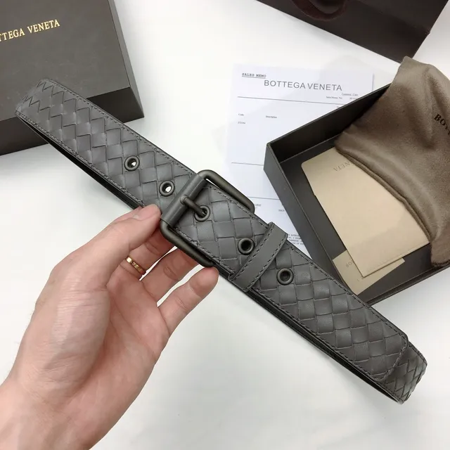Bottega Veneta حزام جلدي رمادي فضي منسوج إنتريتشياتو إبزيم معدني مات 6
