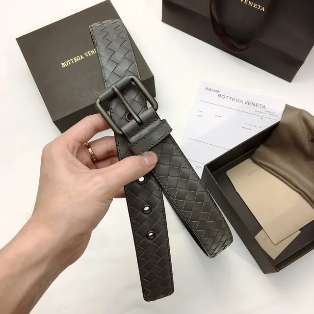 Bottega Veneta حزام جلدي رمادي فضي منسوج إنتريتشياتو إبزيم معدني مات 7
