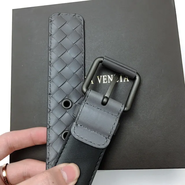 Bottega Veneta حزام جلدي رمادي فضي منسوج إنتريتشياتو إبزيم معدني مات 8