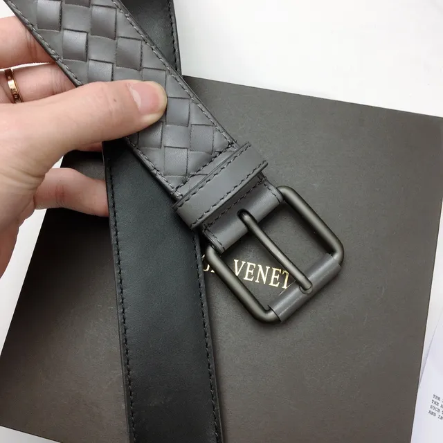 Bottega Veneta حزام جلدي رمادي فضي منسوج إنتريتشياتو إبزيم معدني مات 9