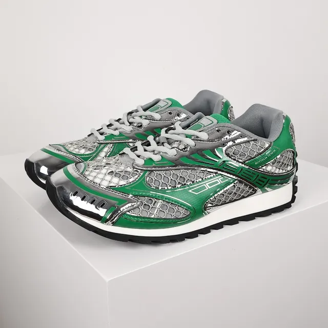 Bottega Veneta Green and Silver Mesh Cage Lifestyle Sneakers 2
