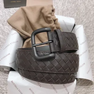 Bottega Veneta Intrecciato Belt Brown Black Woven Matte Buckle Leather Belt