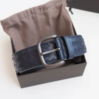 Bottega Veneta Intrecciato Belt Navy Blue Leather Belt