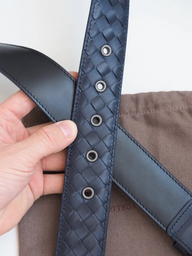 Bottega Veneta Intrecciato Belt Navy Blue Leather Belt 2
