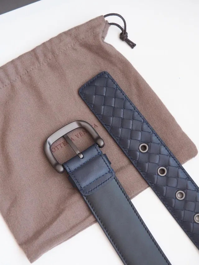 Bottega Veneta Intrecciato Belt Navy Blue Leather Belt 4