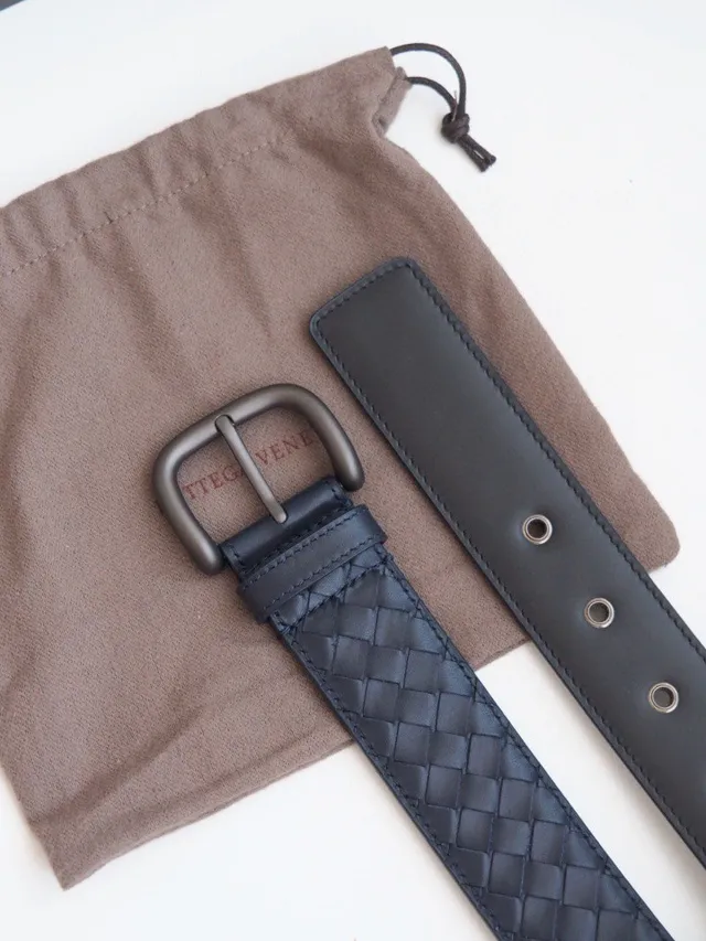 Bottega Veneta Intrecciato Belt Navy Blue Leather Belt 5