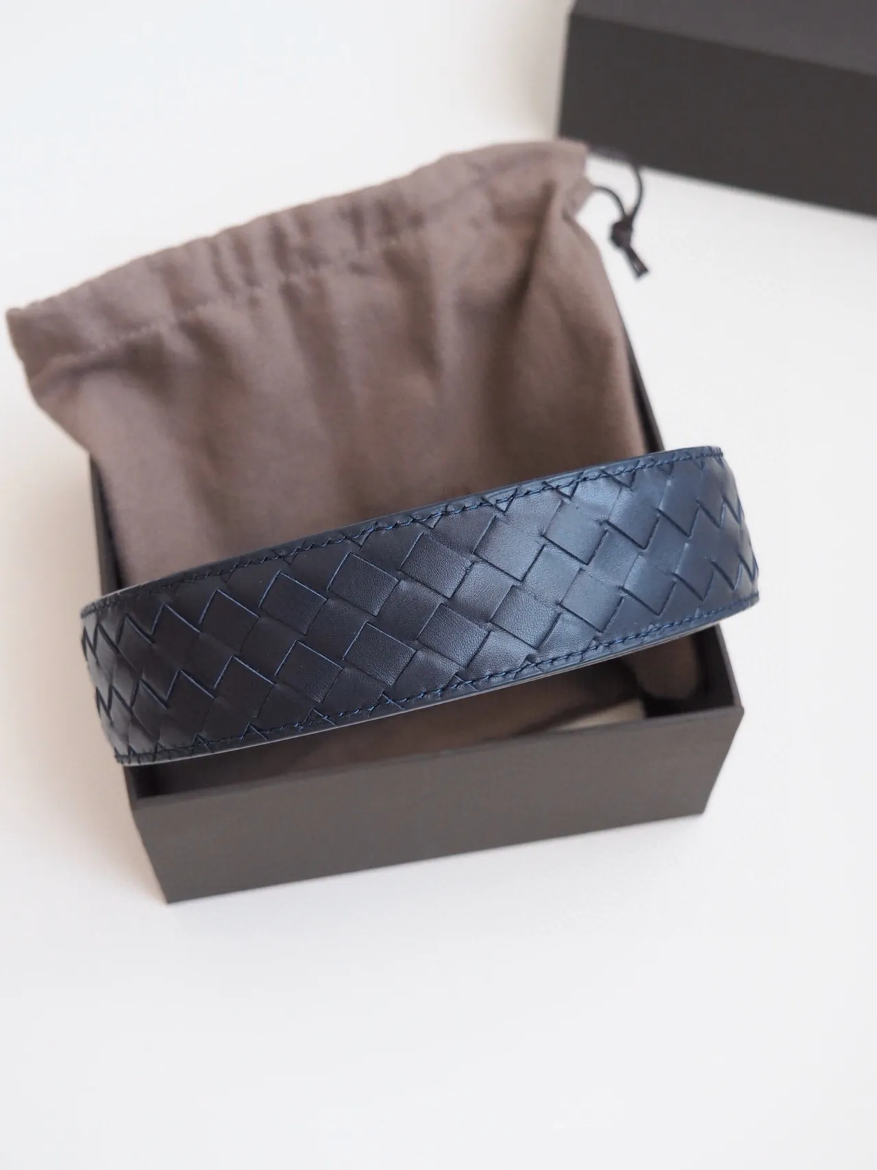 Bottega Veneta Intrecciato Belt Navy Blue Leather Belt 9