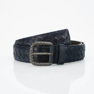 Bottega Veneta Intrecciato Woven Navy Leather Belt