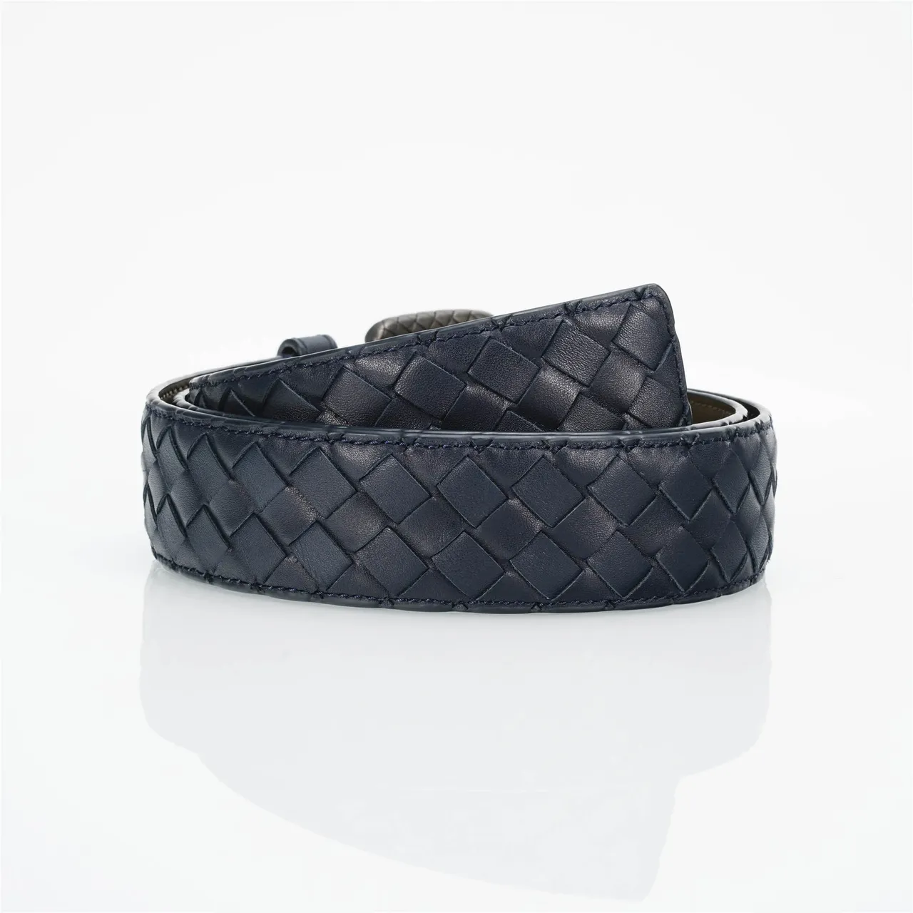 Bottega Veneta Intrecciato Woven Navy Leather Belt 3