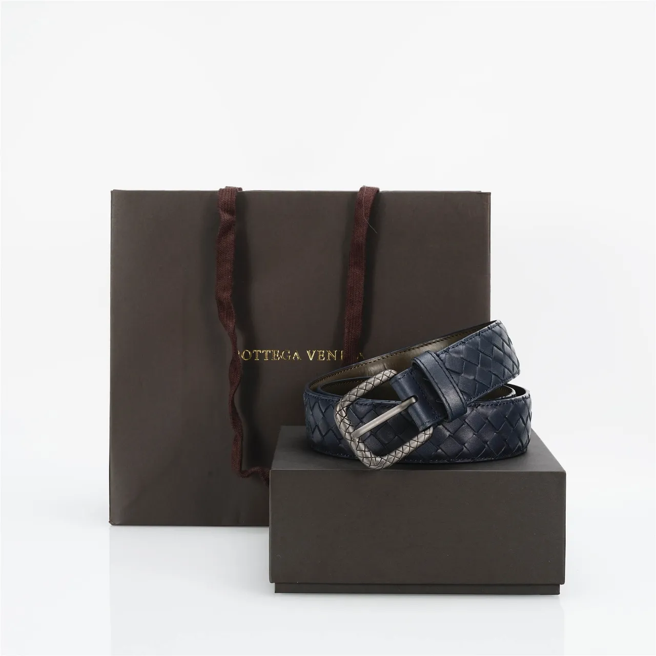 Bottega Veneta Intrecciato Woven Navy Leather Belt 5