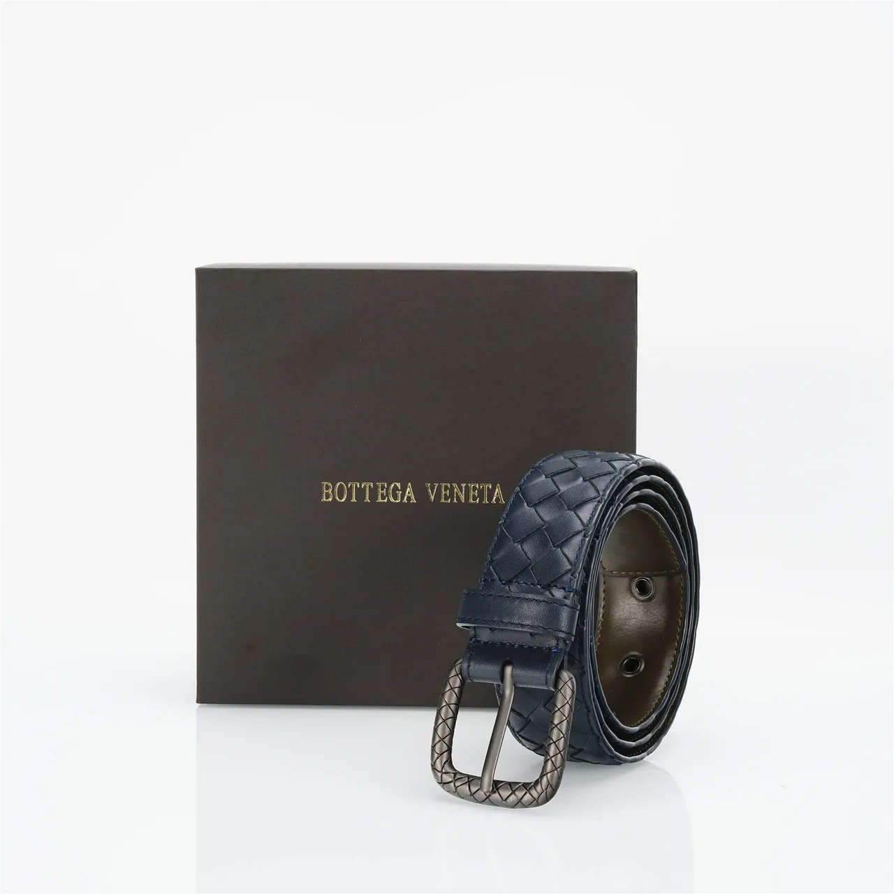 Bottega Veneta Intrecciato Woven Navy Leather Belt 6