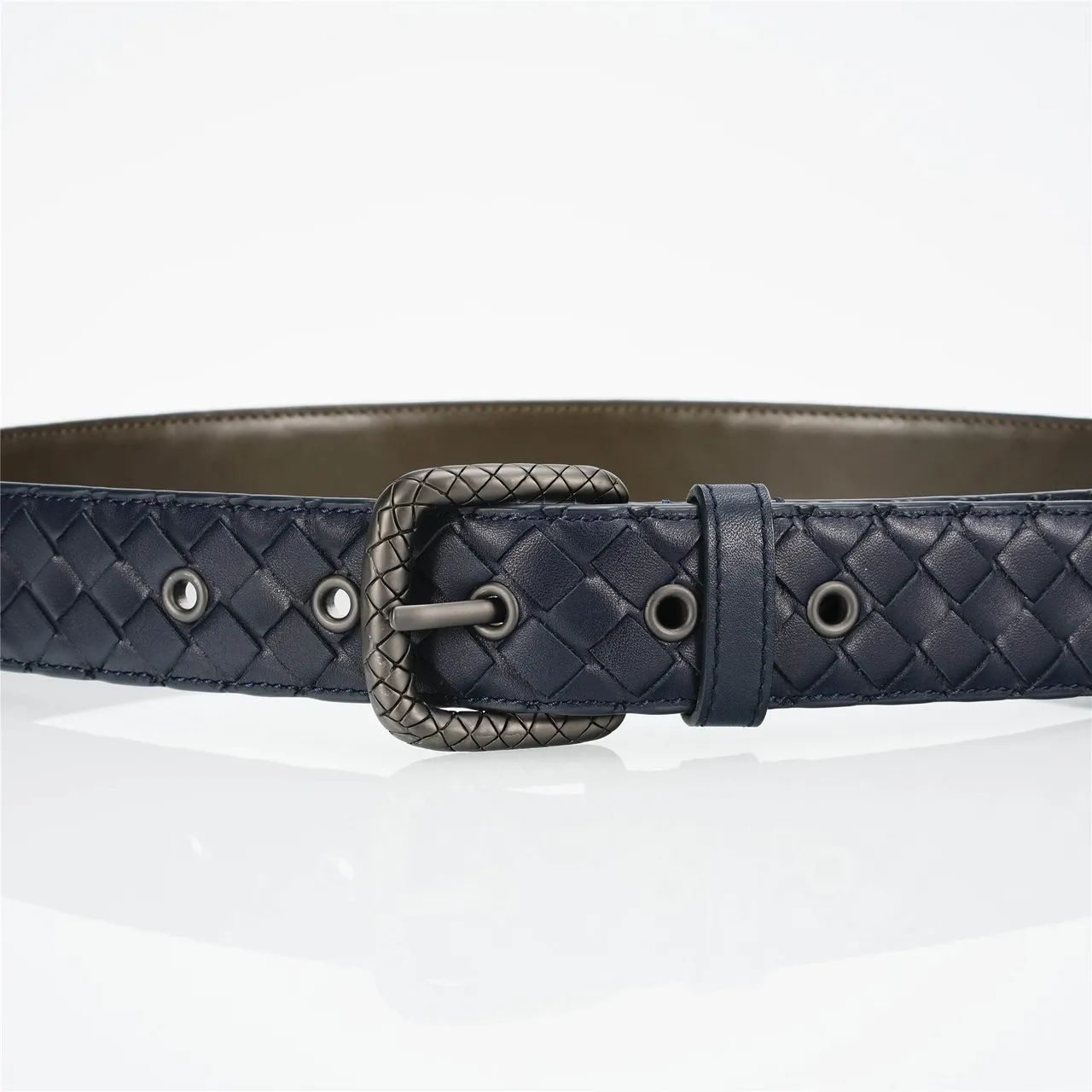 Bottega Veneta Intrecciato Woven Navy Leather Belt 8
