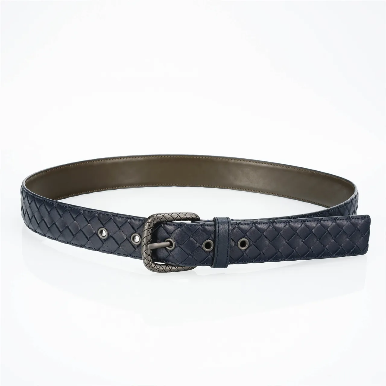 Bottega Veneta Intrecciato Woven Navy Leather Belt 9