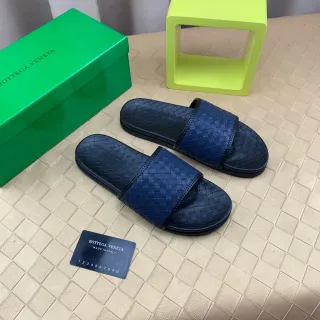 Bottega Veneta Sardine Navy Blue Woven Leather Slippers
