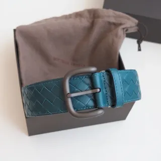 Bottega Veneta Woven Intrecciato Teal Leather Belt