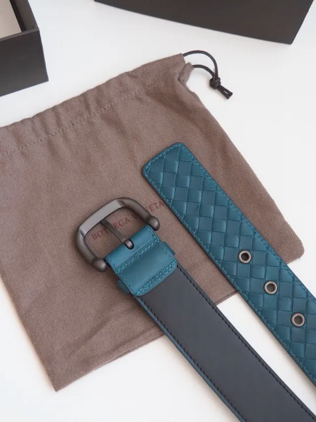 Bottega Veneta trenzado Intrecciato Cinturón de cuero teal 6