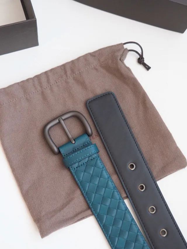 Bottega Veneta trenzado Intrecciato Cinturón de cuero teal 7