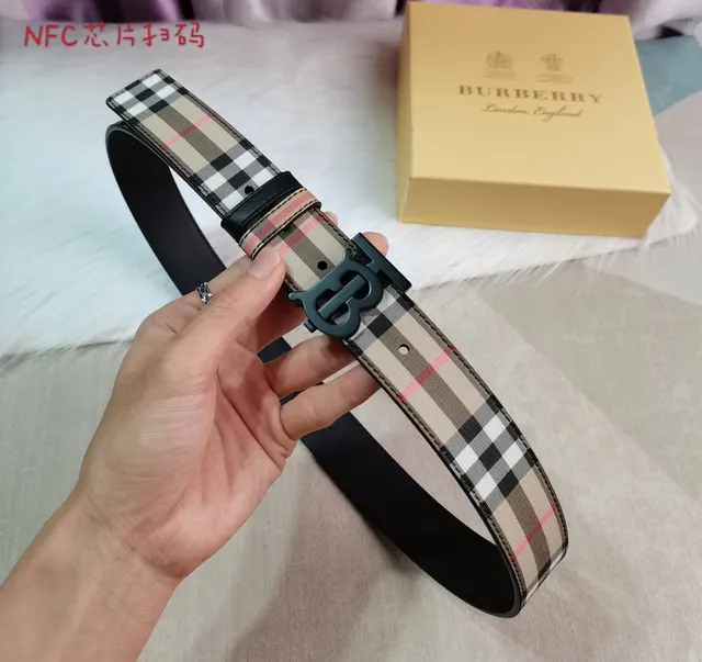 Burberry بيج أسود Nova Check TB Monogram مشبك حزام قماش 3