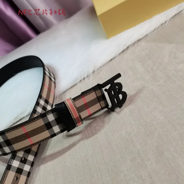 Burberry بيج أسود Nova Check TB Monogram مشبك حزام قماش 5