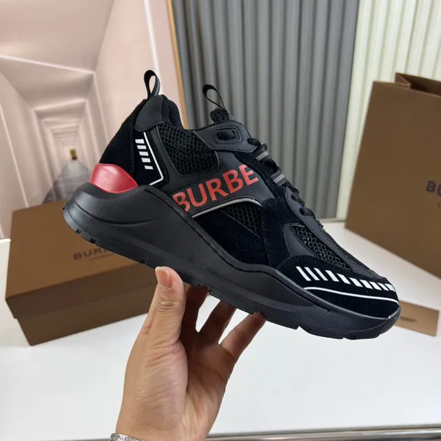 Burberry Black Red Sole Mesh And Suede Upper Chunky Sneakers 2