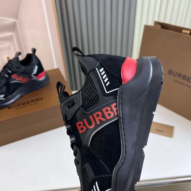 Burberry Black Red Sole Mesh And Suede Upper Chunky Sneakers 4