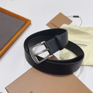 Burberry Black Silver Pebbled Rectangular Buckle Leather Belt