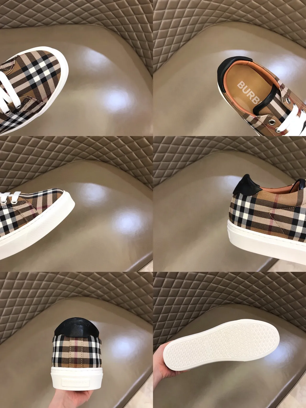 Burberry Check Sneaker Beige Noir Plaid Toile Supérieure Plat Semelle Caoutchouc Blanc Lifestyle Sneakers 2
