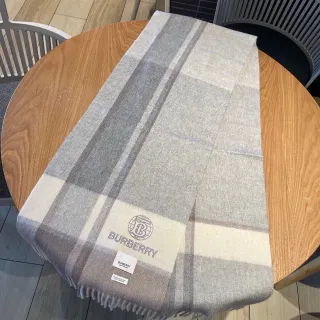 Burberry Cinza Bege Padrão Xadrez Textura Tecida Cachecol de Caxemira
