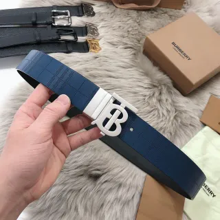 Burberry Knight Belt Navy Blue Perforated Check Leather Belt