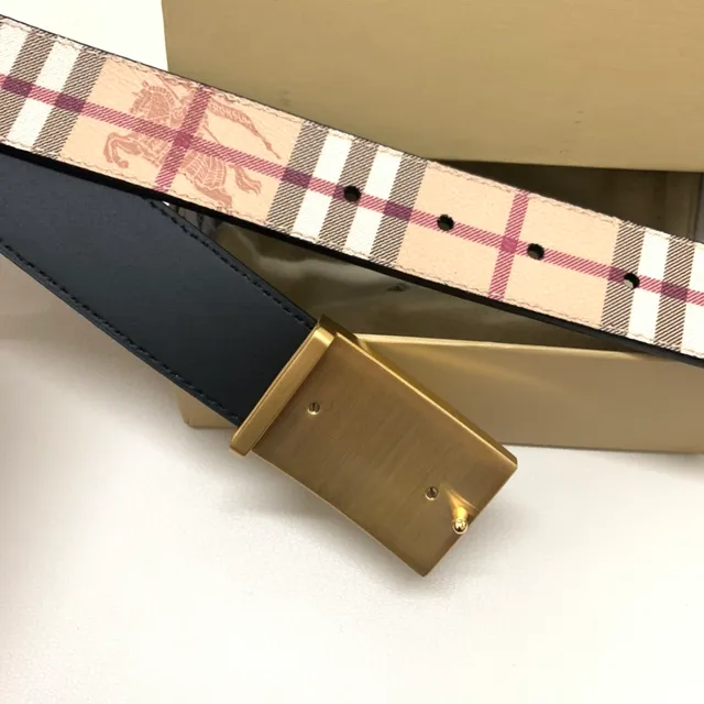 Burberry Knight Nova Check Beige Burgundy Leather Belt 2