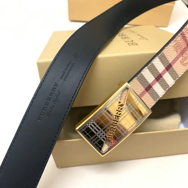 Burberry Knight Nova Check Beige Burgundy Leather Belt 3