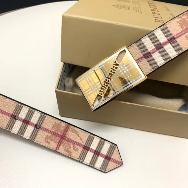Burberry Knight Nova Check Beige Burgundy Leather Belt 4