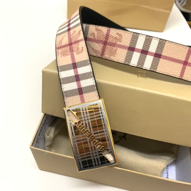 Burberry Knight Nova Check Beige Burgundy Leather Belt 5