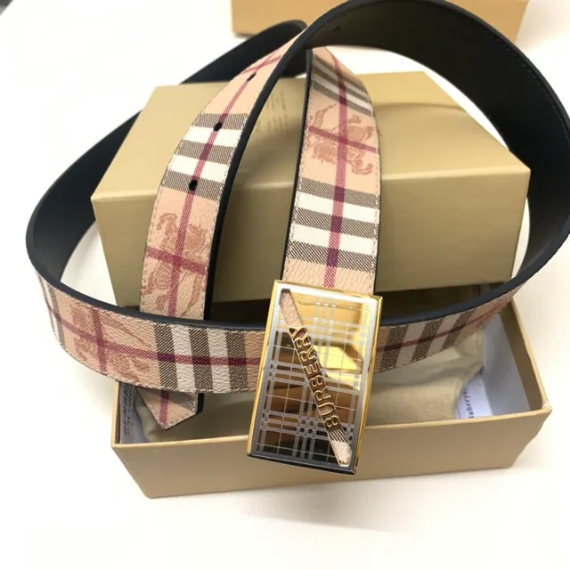 Burberry Knight Nova Check Beige Burgundy Leather Belt 9
