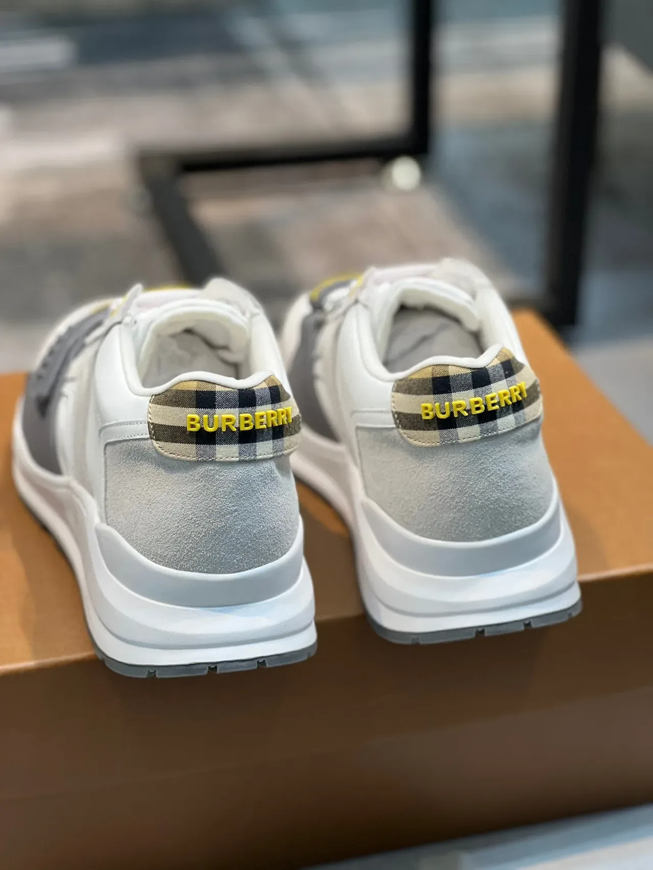Burberry Knight White Gray Midsole Mixed-Material Upper Chunky Sneakers 2