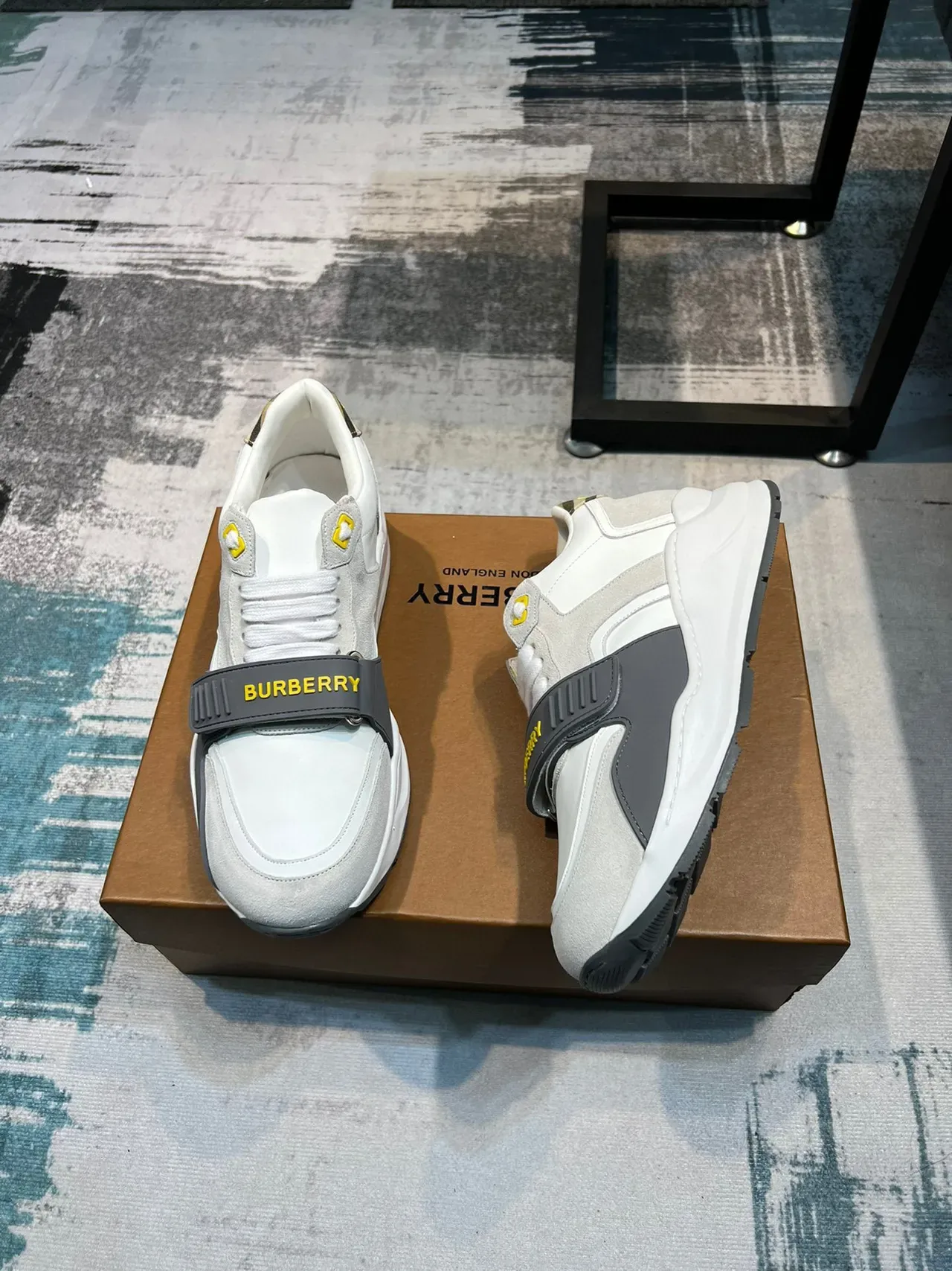 Burberry Knight White Gray Midsole Mixed-Material Upper Chunky Sneakers 4
