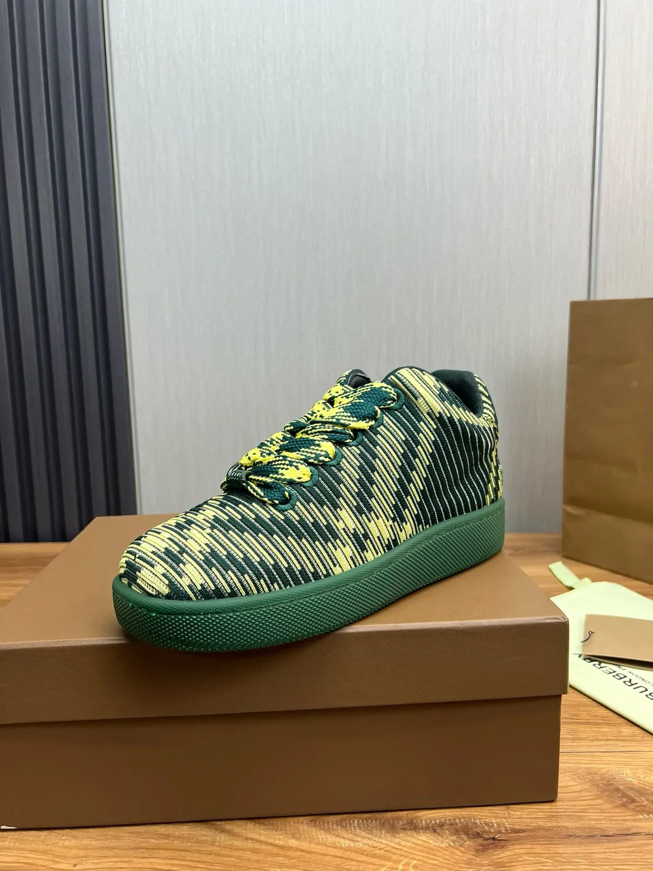 Burberry Knit Striped Green and Lime Lifestyle Sneakers 2