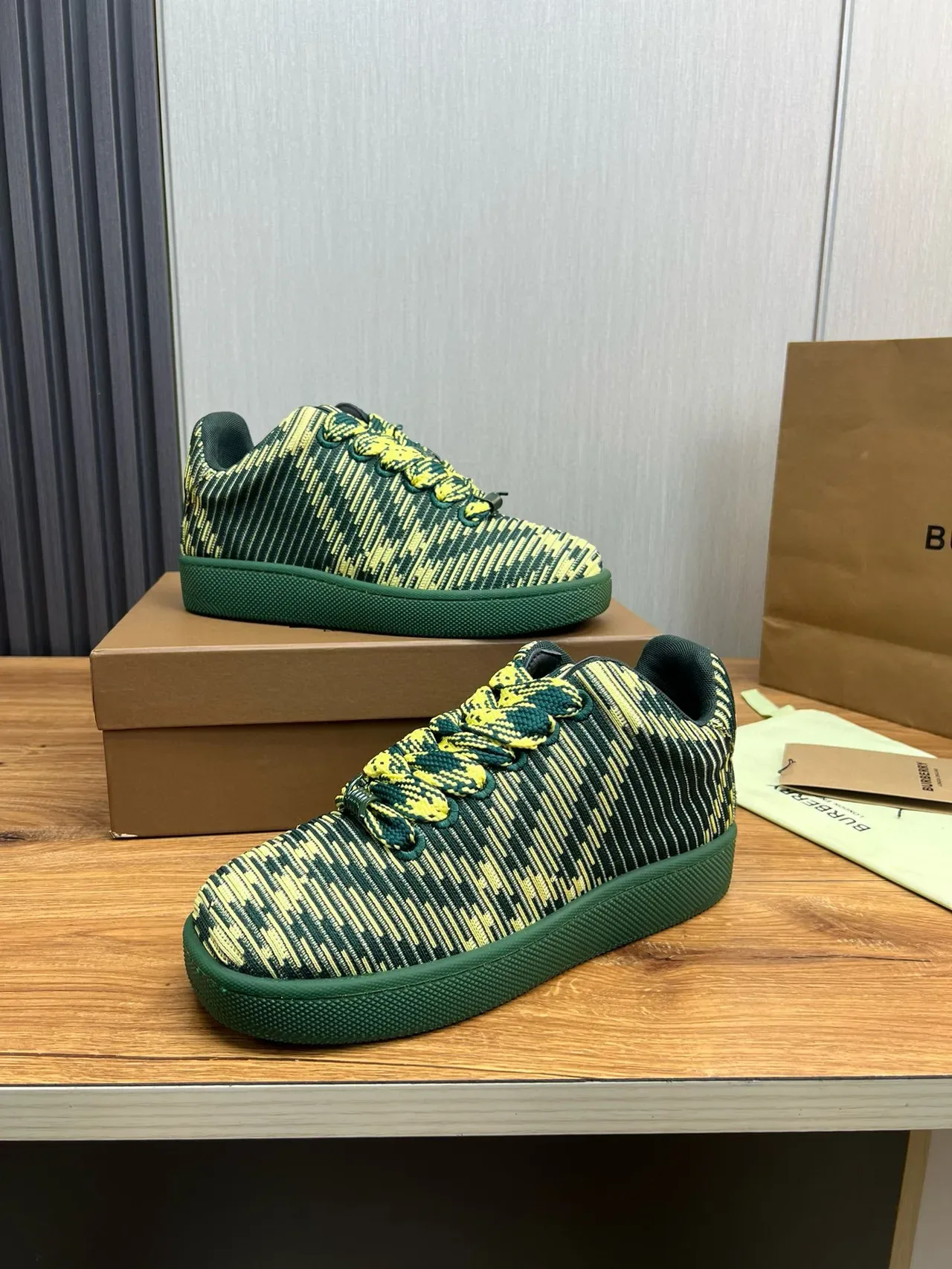 Burberry Knit Striped Green and Lime Lifestyle Sneakers 4