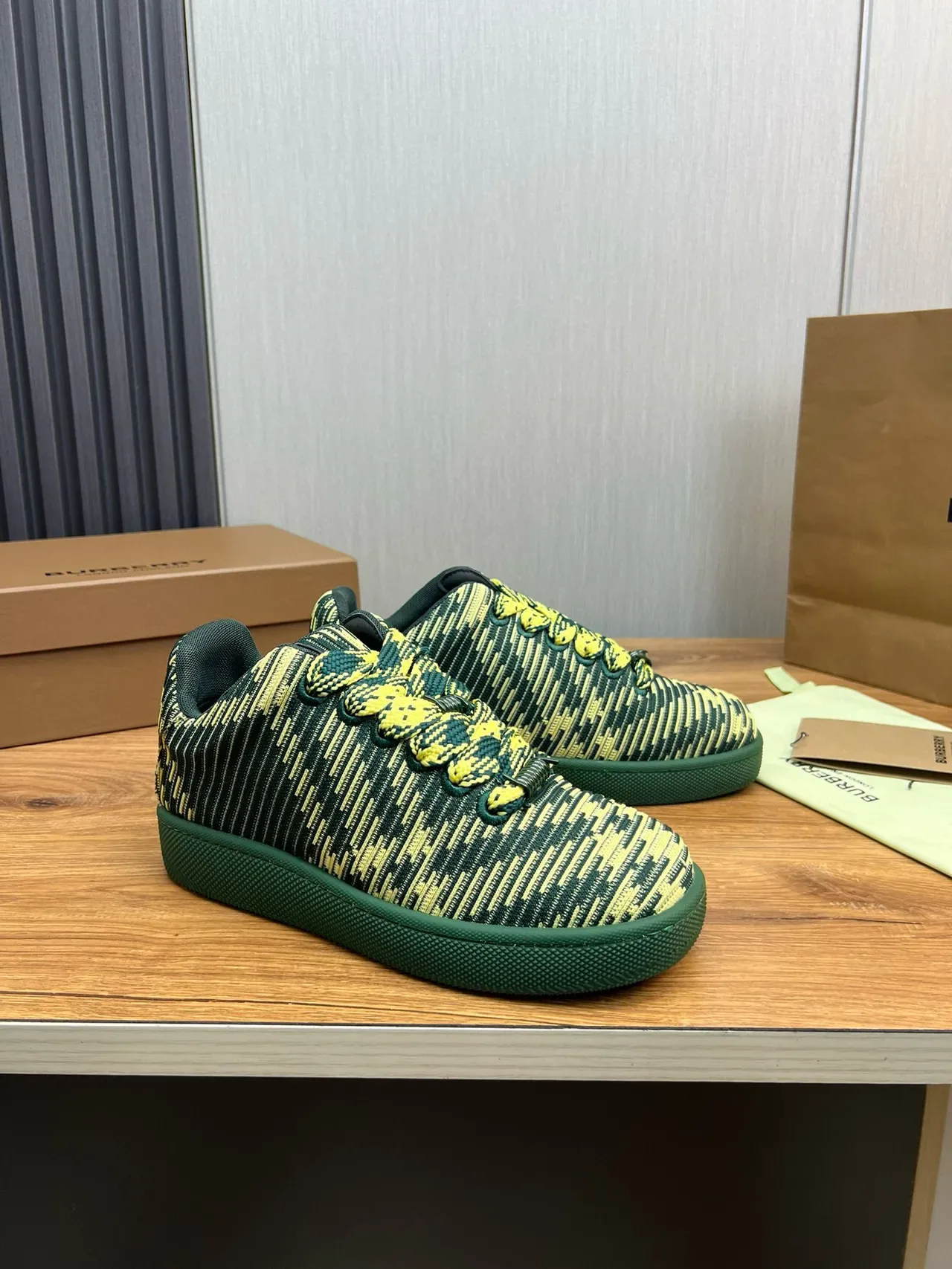 Burberry Knit Striped Green and Lime Lifestyle Sneakers 5