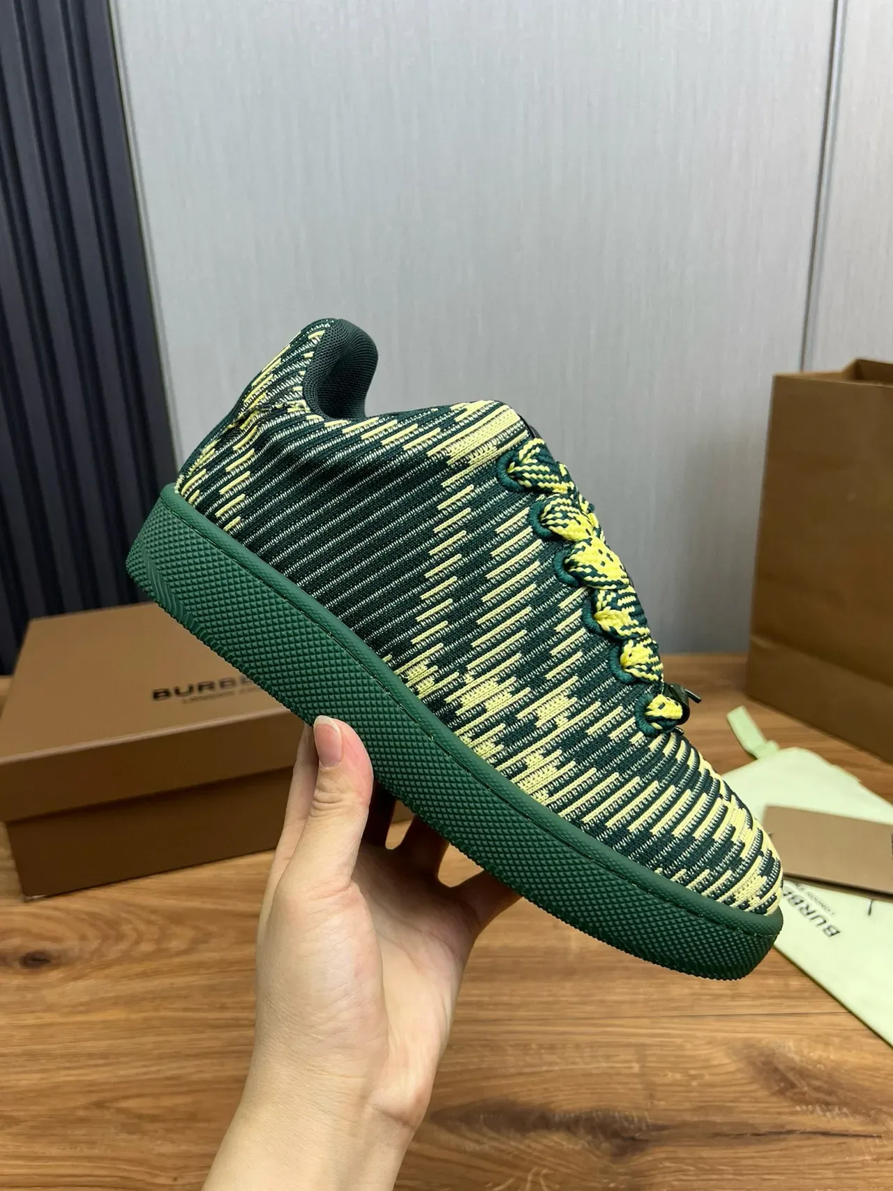 Burberry Knit Striped Green and Lime Lifestyle Sneakers 7