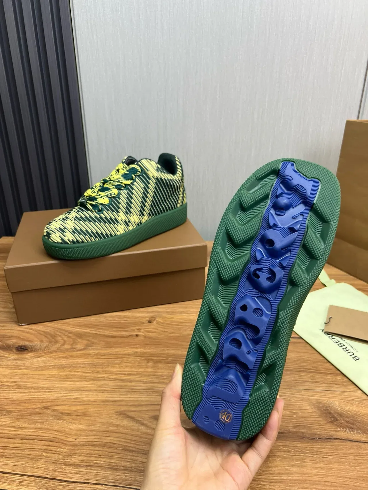 Burberry Knit Striped Green and Lime Lifestyle Sneakers 9