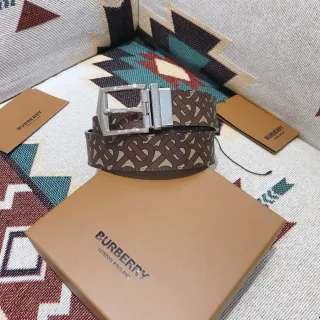 Cinturón Burberry Monogram Marrón Beige Reversible de Cuero