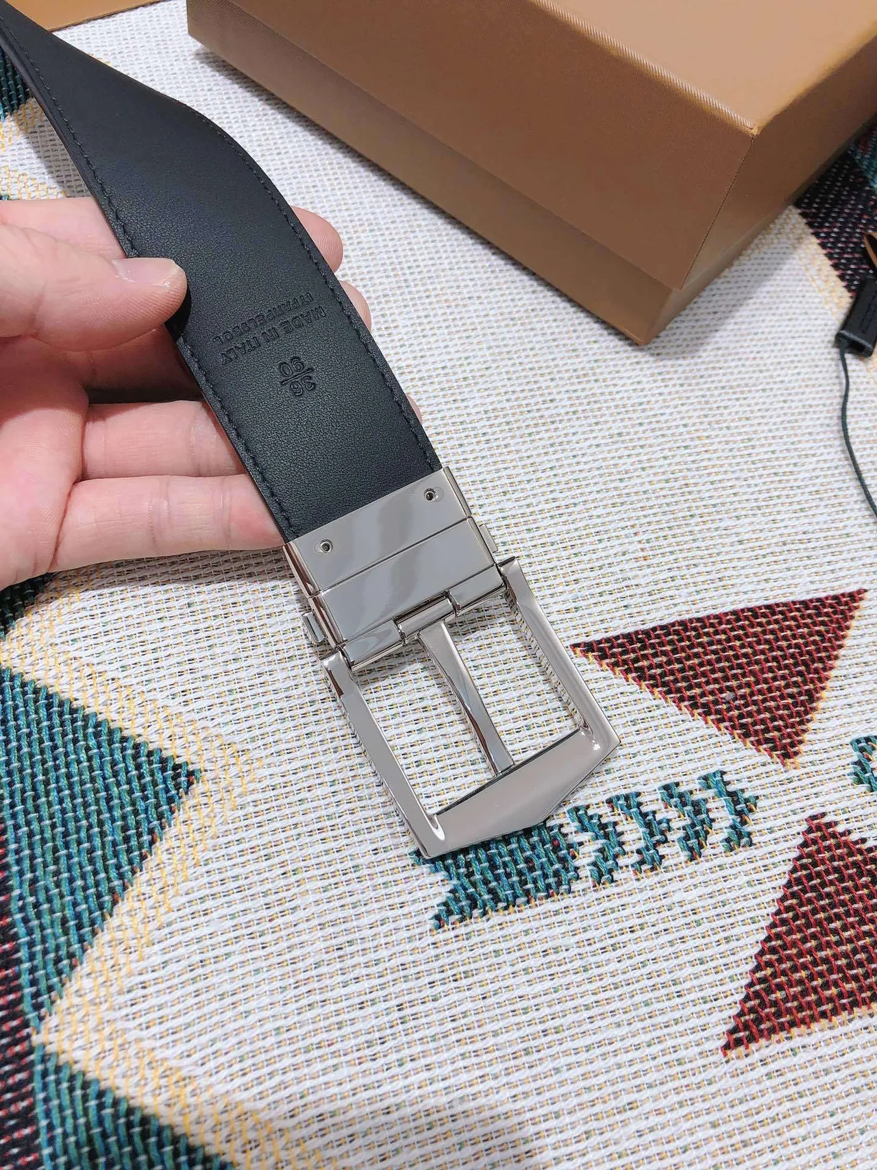 Burberry Monogram Belt Brown Beige Reversible Leather Belt 4
