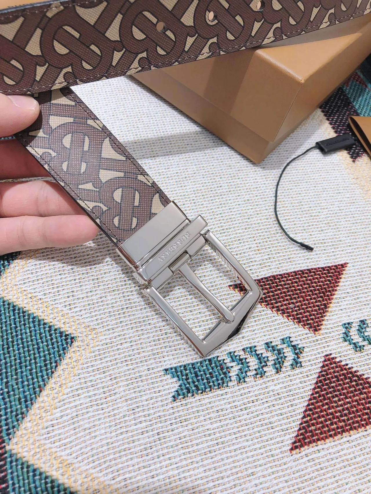 Burberry Monogram Belt Brown Beige Reversible Leather Belt 5